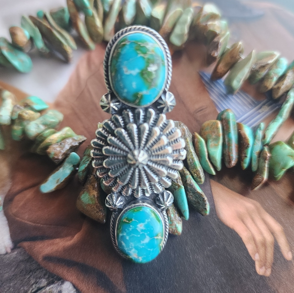 🆕️Sterling Silver Sonoran Gold Turquoise Statement Ring Size 7
